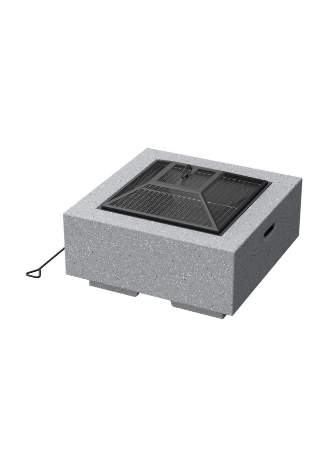 موقد نار خارجي مربع من حجر مصبوب اللون الرمادي الفاتح والأسود 42 × 65 × 65 سم SRFP22502 - Image 1